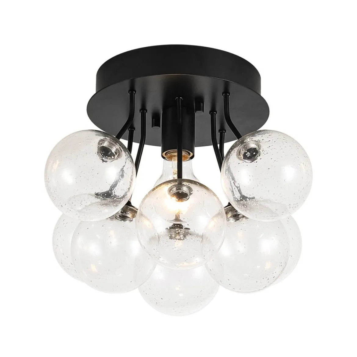 Cluster Seeded Glass Globe Bubble Round Semi Flush Mount