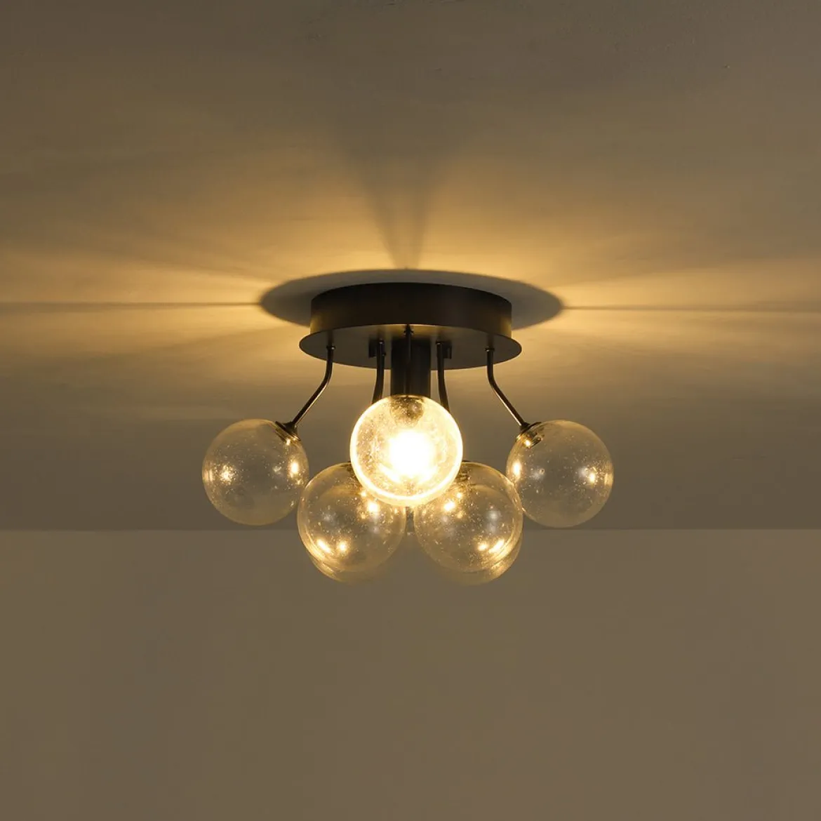 Cluster Seeded Glass Globe Bubble Round Semi Flush Mount