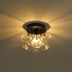 Cluster Seeded Glass Globe Bubble Round Semi Flush Mount