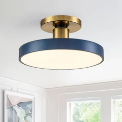 Contemporary Brass Blue Round LED Semi Flush Lighting
