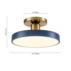 Contemporary Brass Blue Round LED Semi Flush Lighting