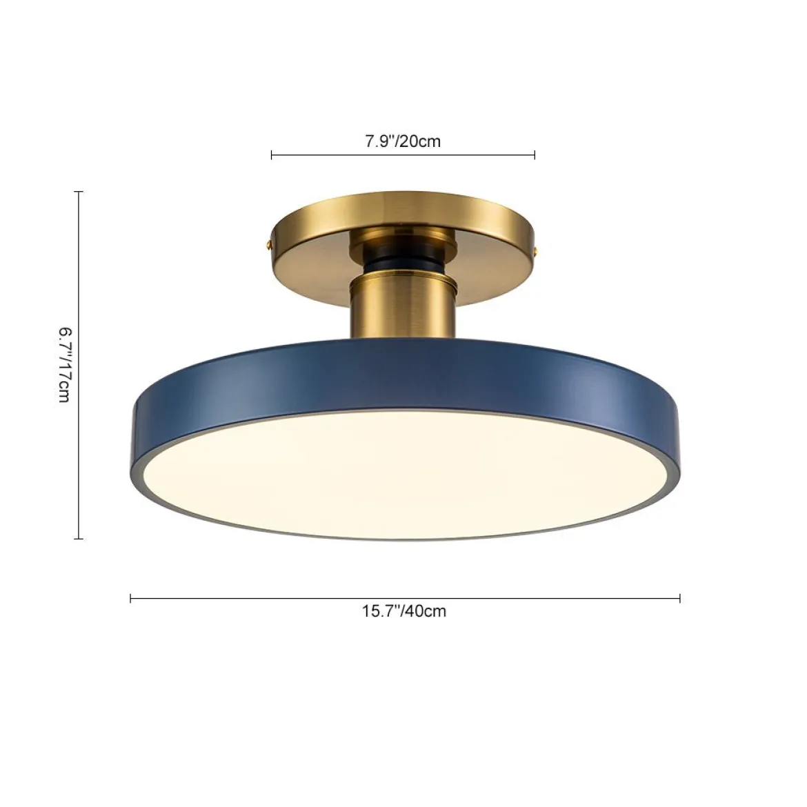 Contemporary Brass Blue Round LED Semi Flush Lighting
