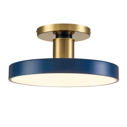 Contemporary Brass Blue Round LED Semi Flush Lighting