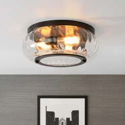 Contemporary Clear Striped Glass Round Flush Mount Light