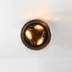 Contemporary Clear Striped Glass Round Flush Mount Light