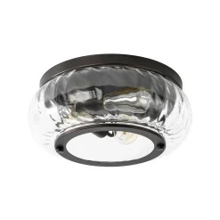 Contemporary Clear Striped Glass Round Flush Mount Light
