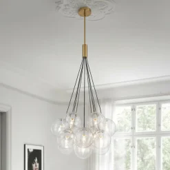Contemporary Cluster Seeded Glass Globe Bubble Chandelier