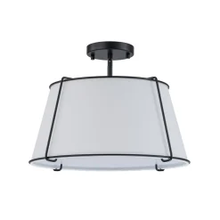 Contemporary Wide Linen Drum Brass Semi Flush Mount