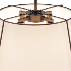 Contemporary Wide Linen Drum Brass Semi Flush Mount