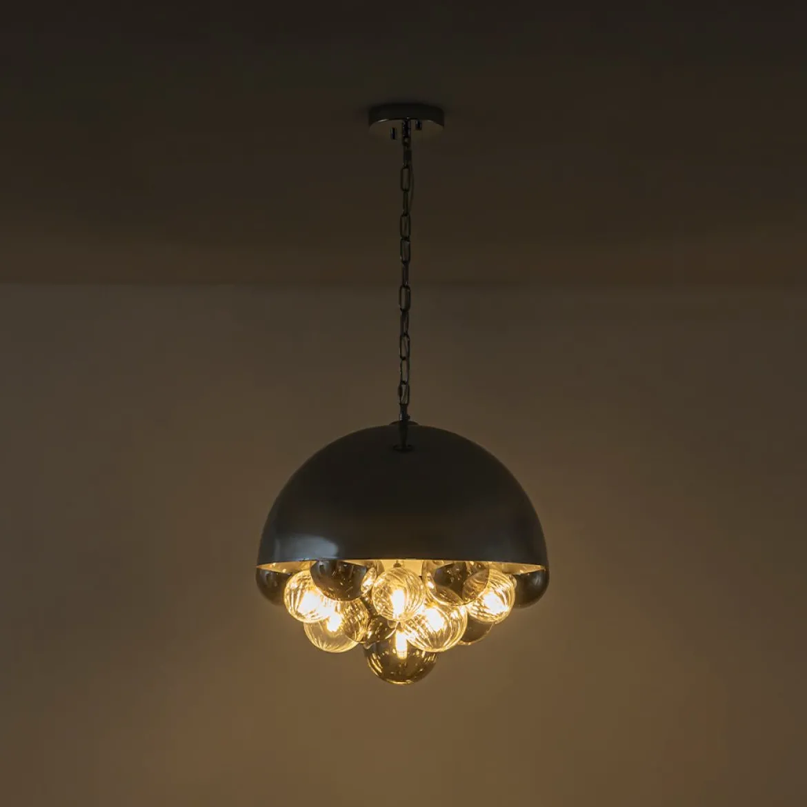 Designer Cluster Glass Globe Metal Dome Pendant Light