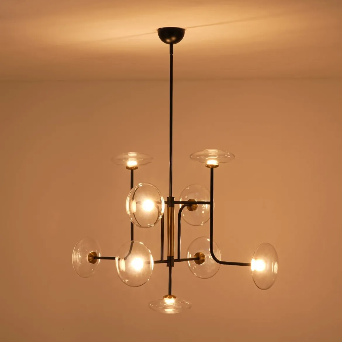 Designer 9-light Glass Dimmable LED Linear Sputnik Chandelier