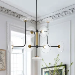 Designer 9-light Glass Dimmable LED Linear Sputnik Chandelier