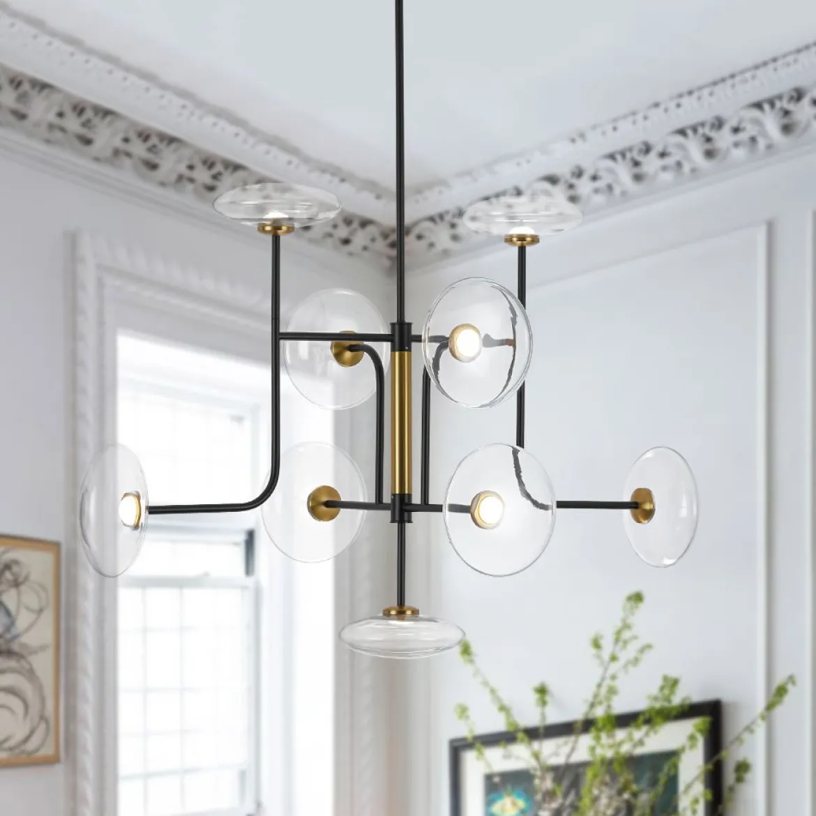 Designer 9-light Glass Dimmable LED Linear Sputnik Chandelier