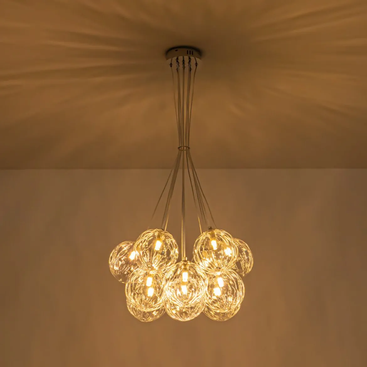 Dimmable Cluster Sculpture Texture Glass Globe Bubble Chandelier