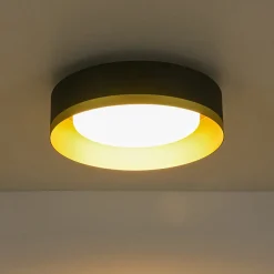 Dimmable LED Black Gold Iron Milky Glass Drum Flush Mount