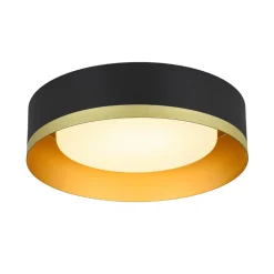 Dimmable LED Black Gold Iron Milky Glass Drum Flush Mount