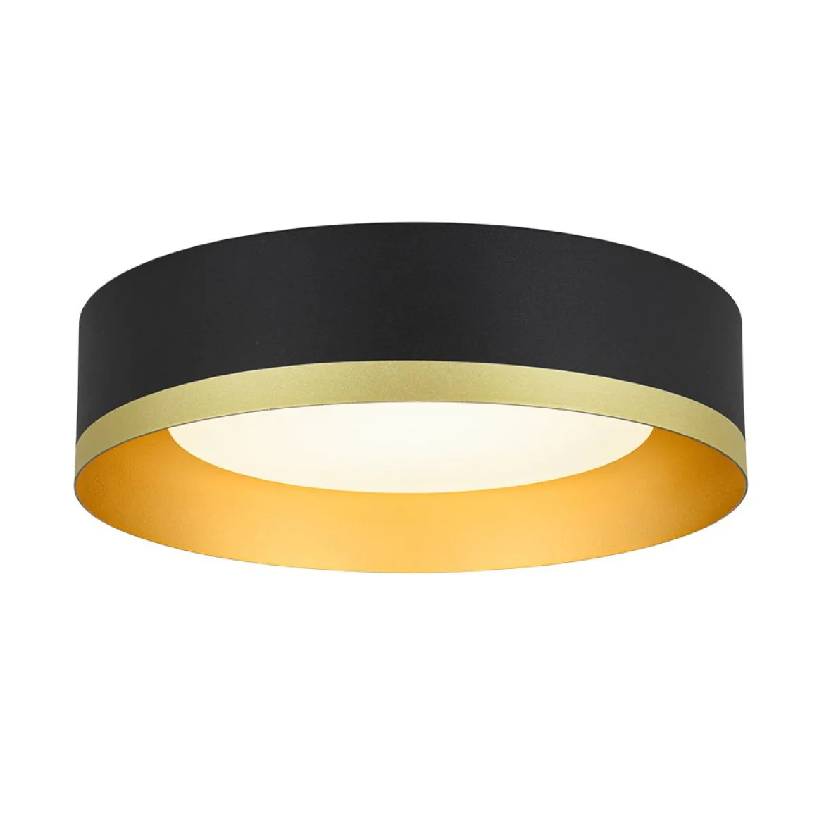 Dimmable LED Black Gold Iron Milky Glass Drum Flush Mount