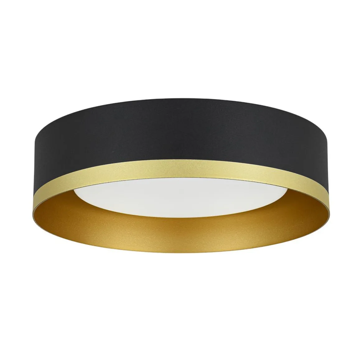 Dimmable LED Black Gold Iron Milky Glass Drum Flush Mount
