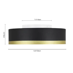 Dimmable LED Black Gold Iron Milky Glass Drum Flush Mount