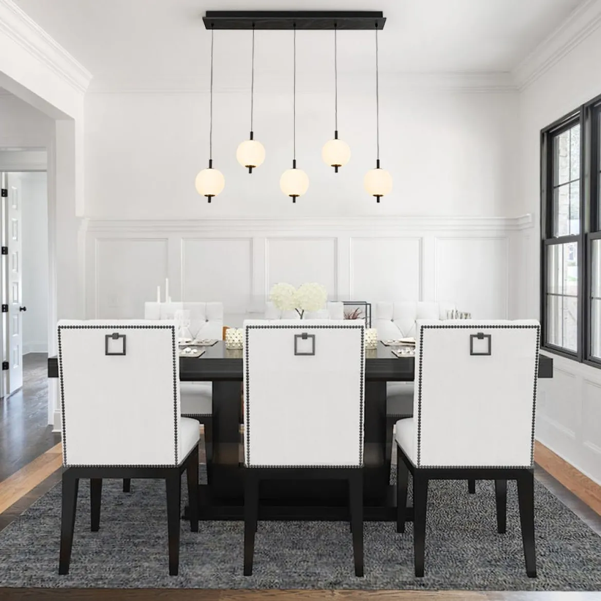 Dimmable LED Frosted Ribbed Glass Globe 5-Light Linear Island Pendant