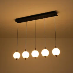 Dimmable LED Frosted Ribbed Glass Globe 5-Light Linear Island Pendant