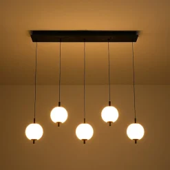 Dimmable LED Frosted Ribbed Glass Globe 5-Light Linear Island Pendant