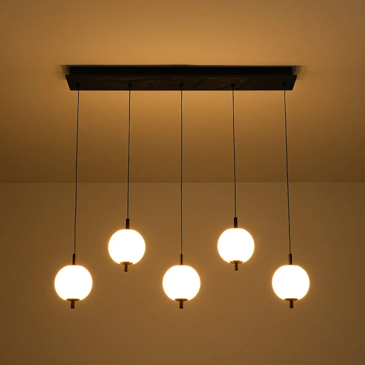 Dimmable LED Frosted Ribbed Glass Globe 5-Light Linear Island Pendant