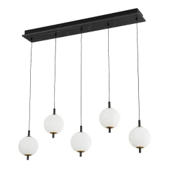 Dimmable LED Frosted Ribbed Glass Globe 5-Light Linear Island Pendant
