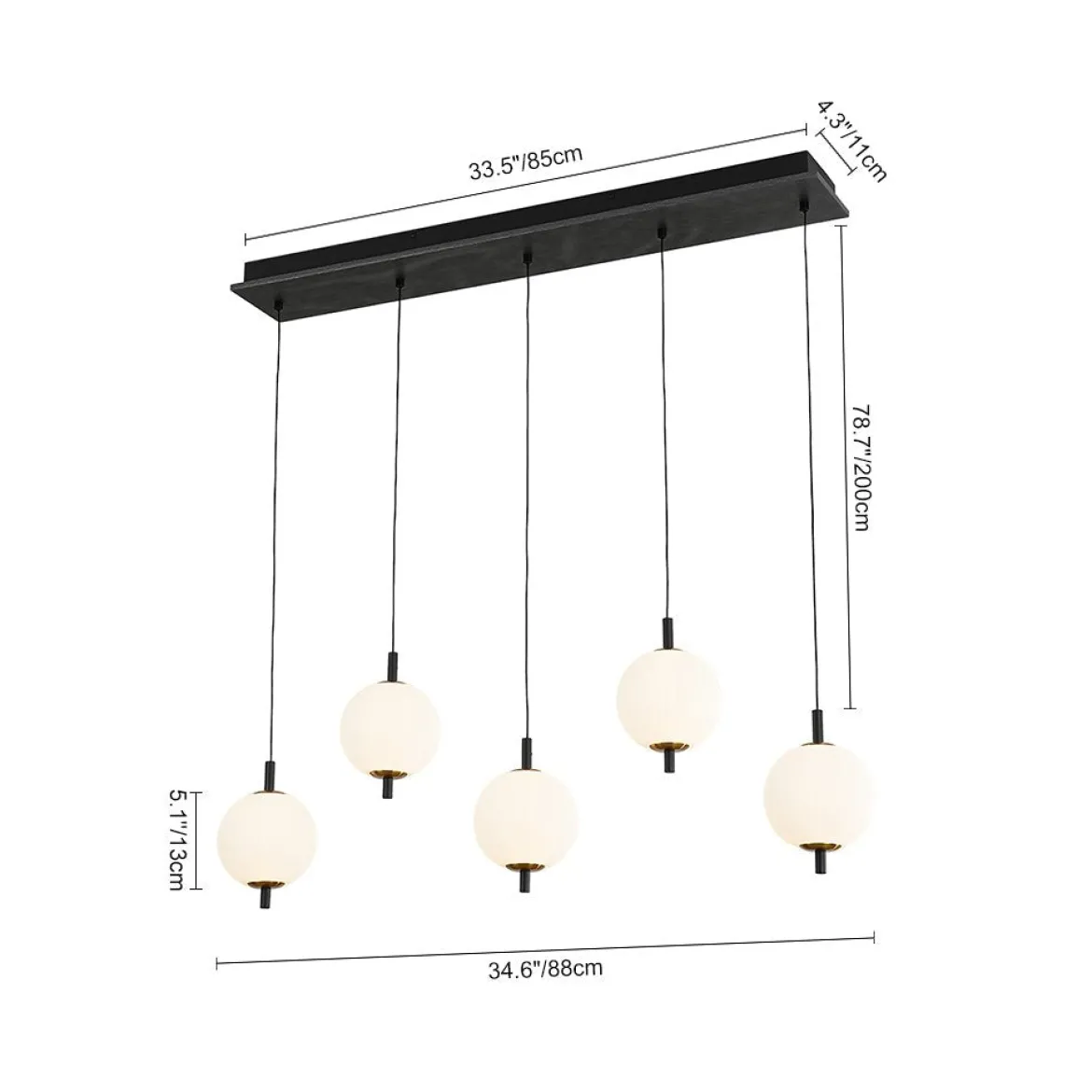 Dimmable LED Frosted Ribbed Glass Globe 5-Light Linear Island Pendant
