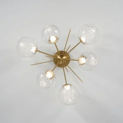 Dimmable LED 6-Light Ripple Glass Sputnik Semi Flush Chandelier