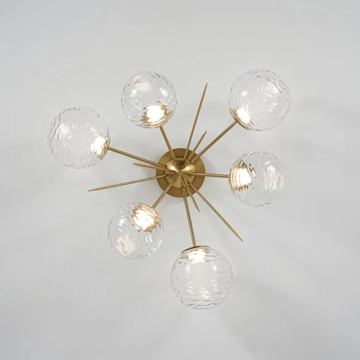 Dimmable LED 6-Light Ripple Glass Sputnik Semi Flush Chandelier