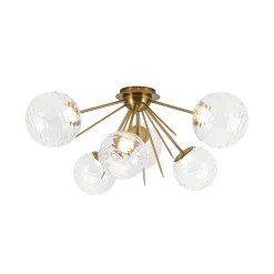 Dimmable LED 6-Light Ripple Glass Sputnik Semi Flush Chandelier