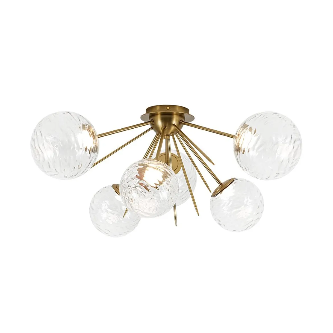 Dimmable LED 6-Light Ripple Glass Sputnik Semi Flush Chandelier