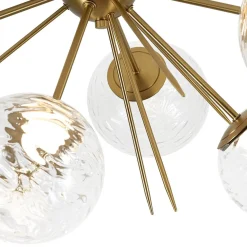 Dimmable LED 6-Light Ripple Glass Sputnik Semi Flush Chandelier