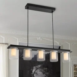 Dimmable LED Ribbed Glass Shade Kitchen Island Chandelier