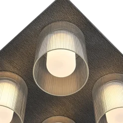 Dimmable LED Ribbed Glass 4-Light Square Semi Flush Mount