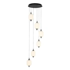 Dimmable LED Ribbed White Glass 6-Light Cluster Round Pendant