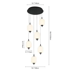 Dimmable LED Ribbed White Glass 6-Light Cluster Round Pendant