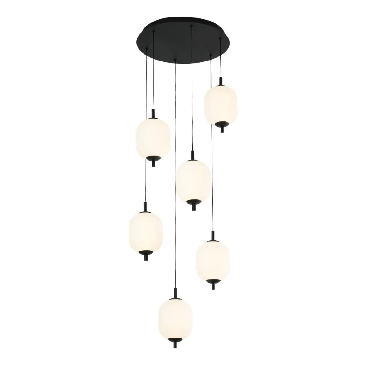 Dimmable LED Ribbed White Glass 6-Light Cluster Round Pendant