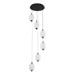 Dimmable LED Ribbed White Glass 6-Light Cluster Round Pendant