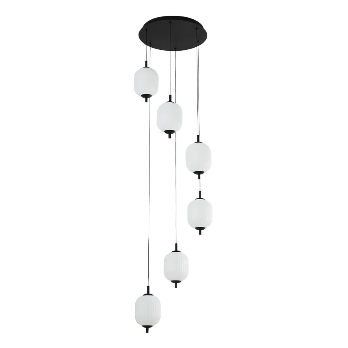 Dimmable LED Ribbed White Glass 6-Light Cluster Round Pendant