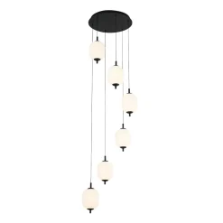 Dimmable LED Ribbed White Glass 6-Light Cluster Round Pendant