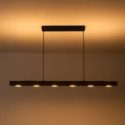 Dimmable LED Rustic Linear Oak Wood Kitchen Island Pendant