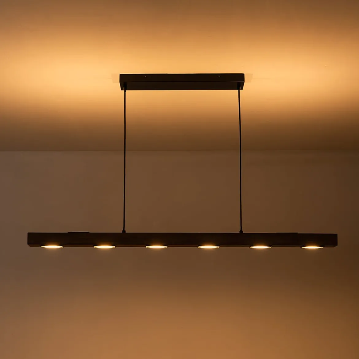 Dimmable LED Rustic Linear Oak Wood Kitchen Island Pendant