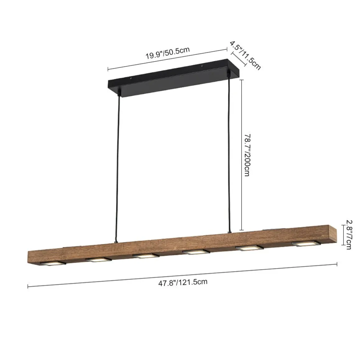 Dimmable LED Rustic Linear Oak Wood Kitchen Island Pendant
