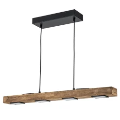 Dimmable LED Rustic Linear Oak Wood Kitchen Island Pendant