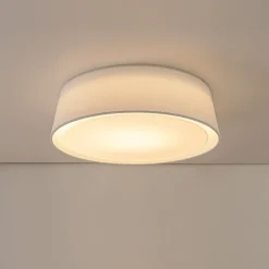 Dimmable LED White Fabric Milky Glass Drum Ceiling Light