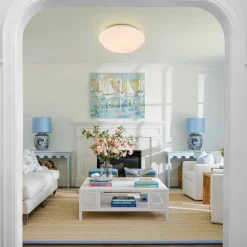 Dimmable LED White Ribbed Glass Scalloped Ceiling Light