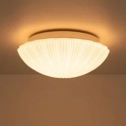 Dimmable LED White Ribbed Glass Scalloped Ceiling Light