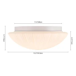 Dimmable LED White Ribbed Glass Scalloped Ceiling Light